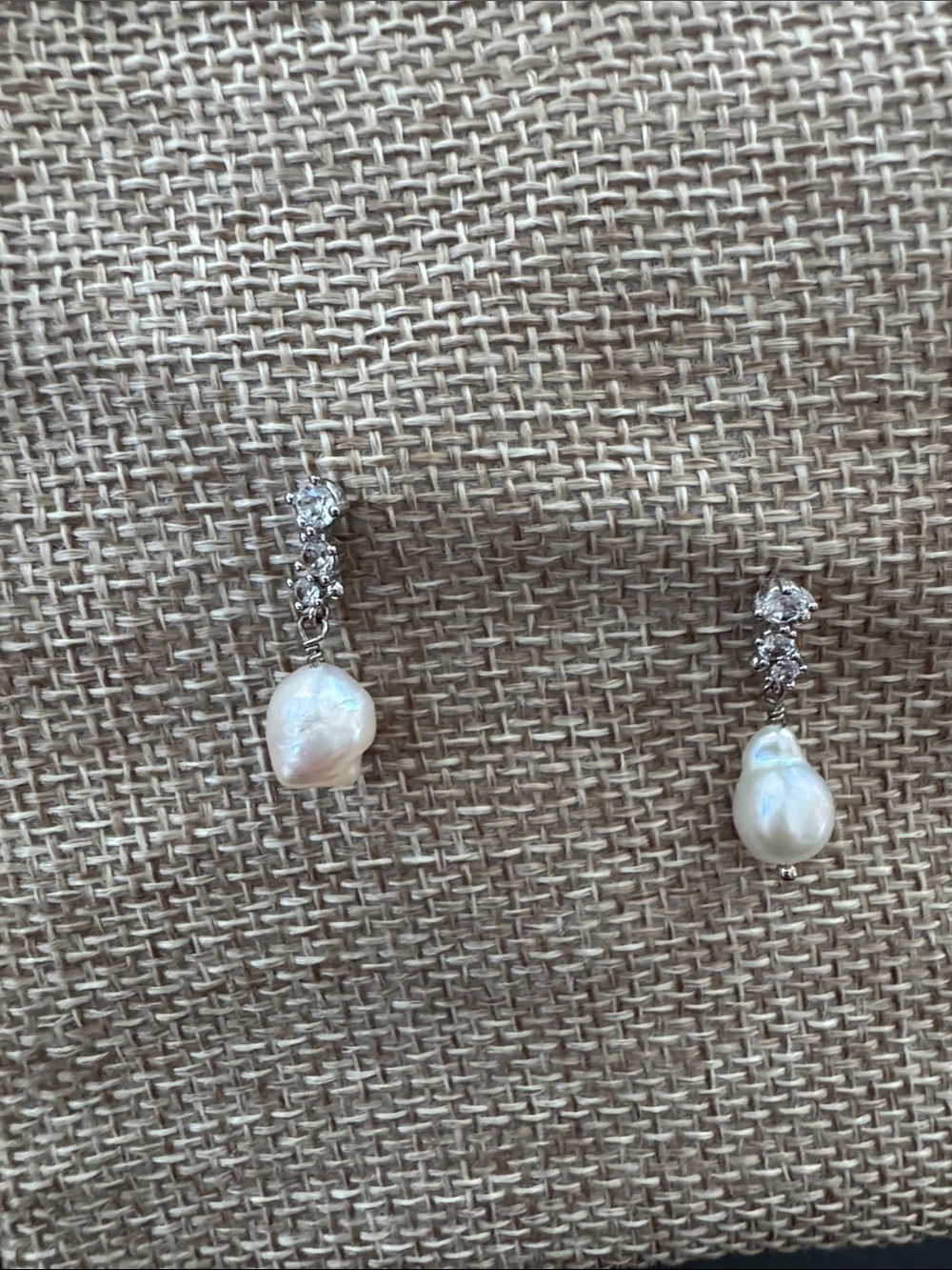 Silver Pearl Drop Earrings with Crystal Accents